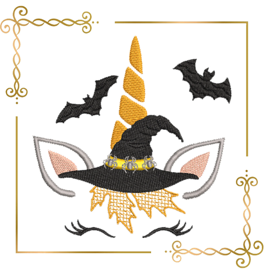 Unicorn Autumn bat, Halloween, hat, 2 Sizes,   embroidery design to the direct download