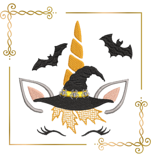 Einhorn Herbst Fledermaus, Halloween, Mütze, 2 Größen, Stickmuster zum direkten Download
