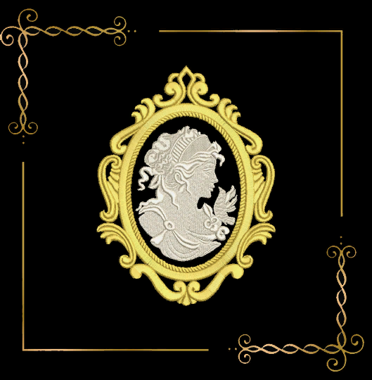 Victorian Cameo Portrait Embroidery Design, retro lady with a bird, embroidery design to the direct download.