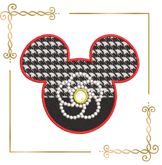 Minnie mouse head Сhanel style flower brooch machine embroidery design