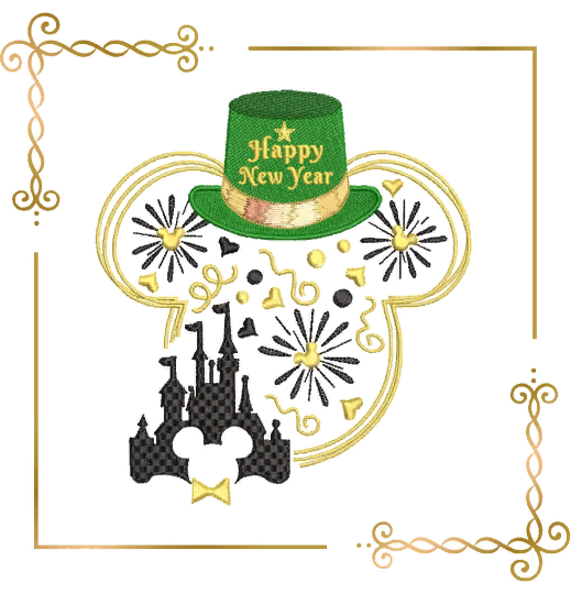 Weihnachten, Mickey Maus Kopf, Silvester, Feuerwerk, Schloss, Stickmuster zum direkten Download