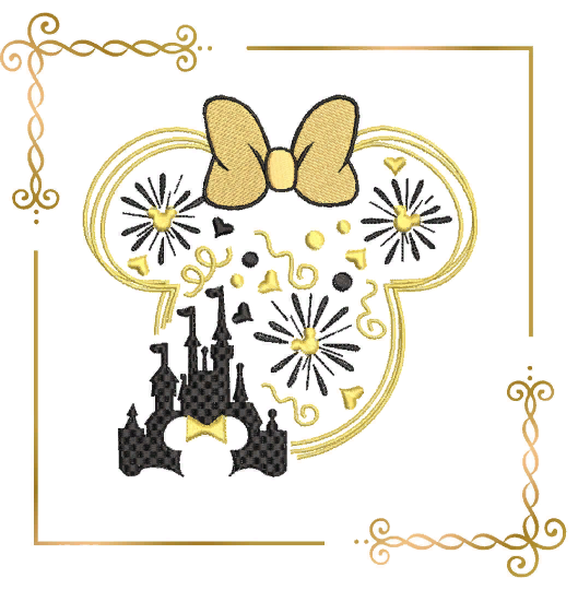 Christmas, Minnie Mouse head, New Year, fireworks, castle, embroidery design to the direct download