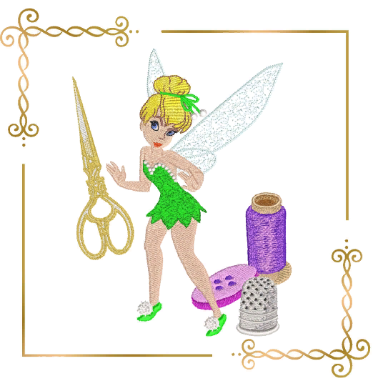 Princess-Tinkerbell-Disney-Fabulous-Fairy-seamstress-needlework-thread-scissors-button-digital-machine-embroidery-design 