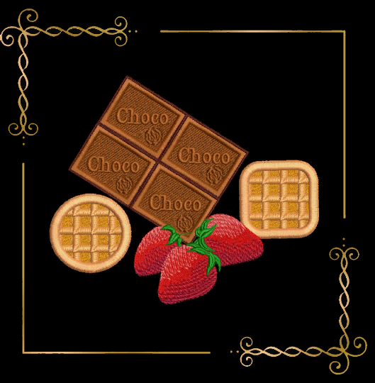 Eiscreme Süße Überraschung. Schokolade, Kekse, Waffeln, Erdbeeren 1 Größen Stickmuster