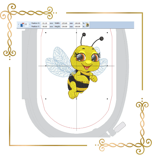 Cartoon bee with beautiful eyes Disney digital machine embroidery design