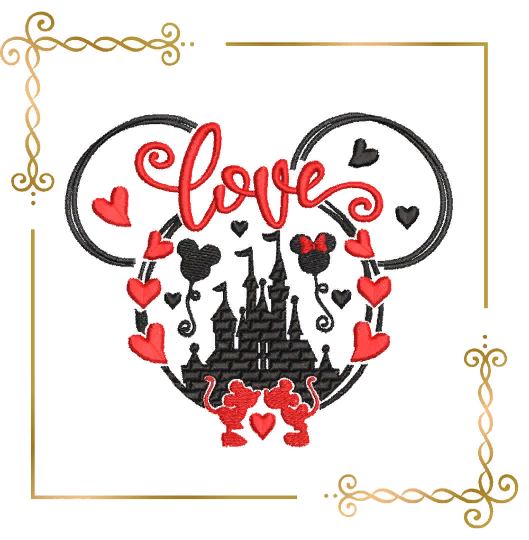 Valentinstag, Minnie Maus, Kopf, Liebesschloss, Stickmuster zum direkten Download
