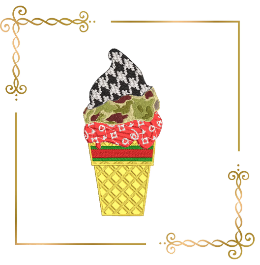 ice cream Sweet Surprise Fashion, Chanel, Louis Vuitton,  Millitary, Gucci ice cream in a cone embroidery design