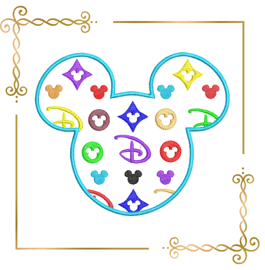 Applique Mickey Mouse Head Parody multicolor  Disney Gucci digital machine embroidery design