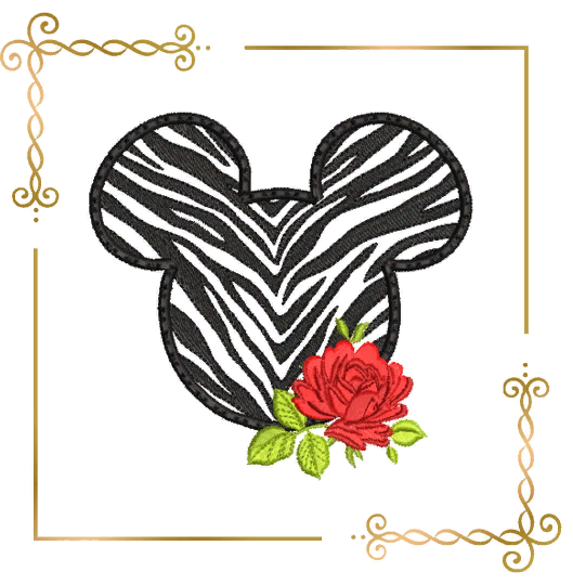 Applique Minnie Mouse head zebra rose Disney digital machine embroidery design