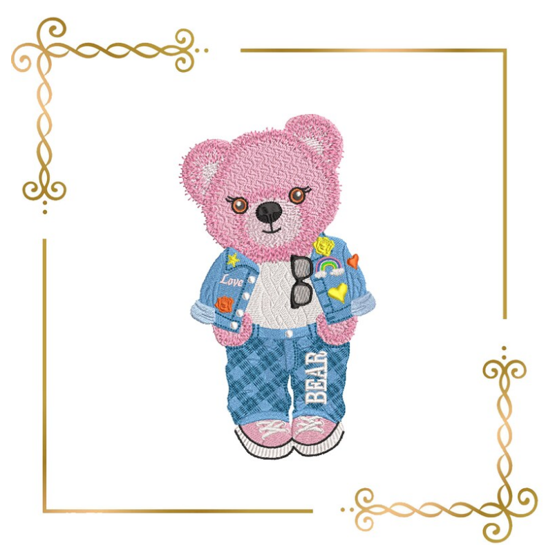 Teddy Bear Super Fashion Teddy Bear pink , girl, cartoon character, digital Machine Embroidery, Embroidery designs