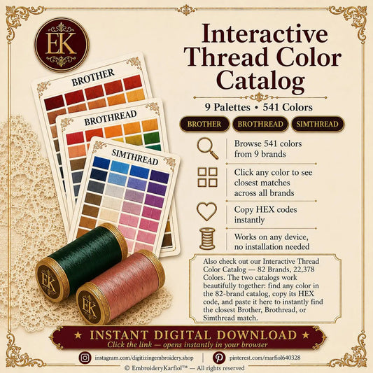 Interactive Thread Color Catalog — Brother, Brothread and Simthread — 541 Colors — HEX Match Tool — Digital Download