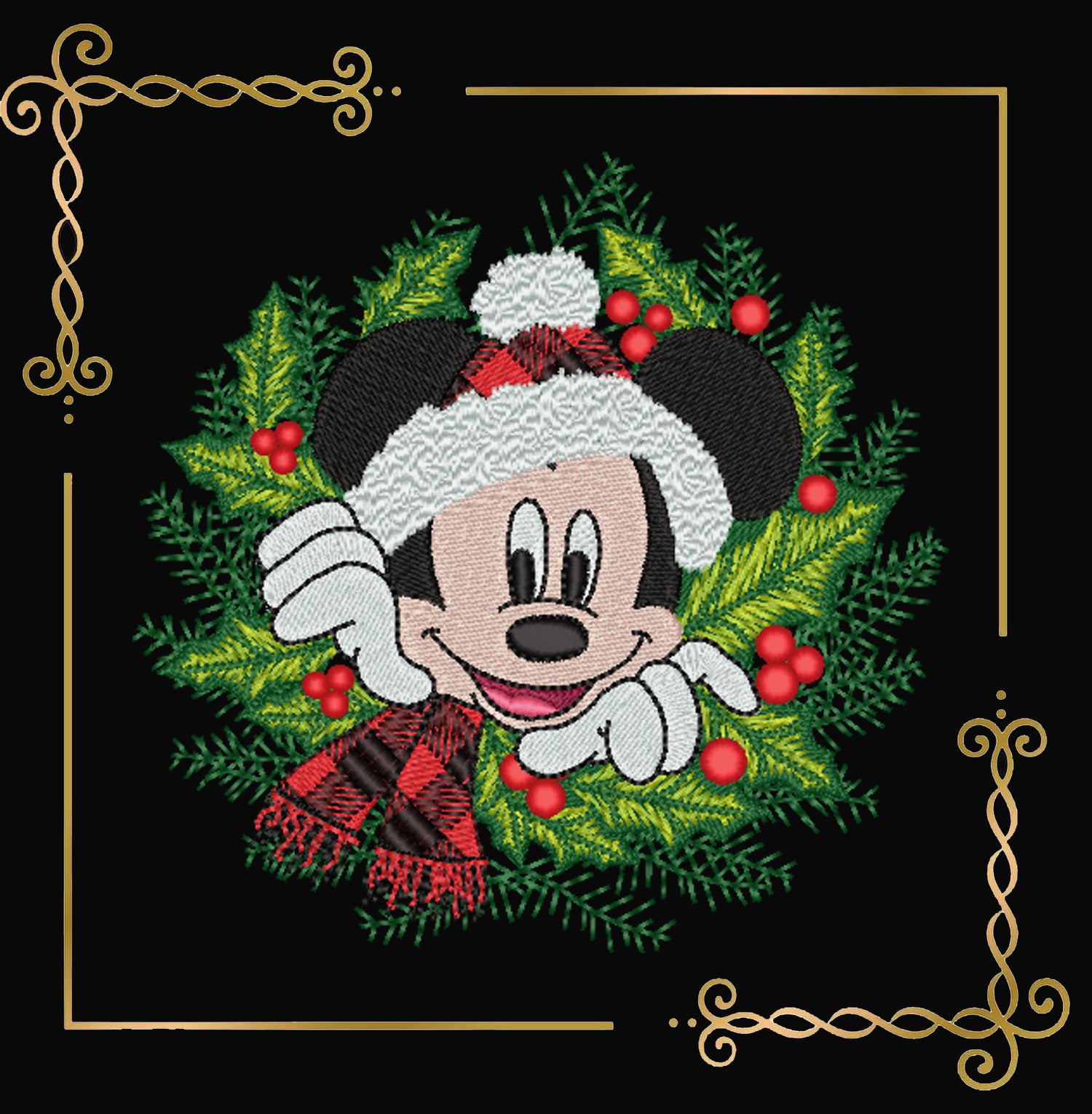 Mickey Mouse Christmas Wreath  mistletoe  embroidery design