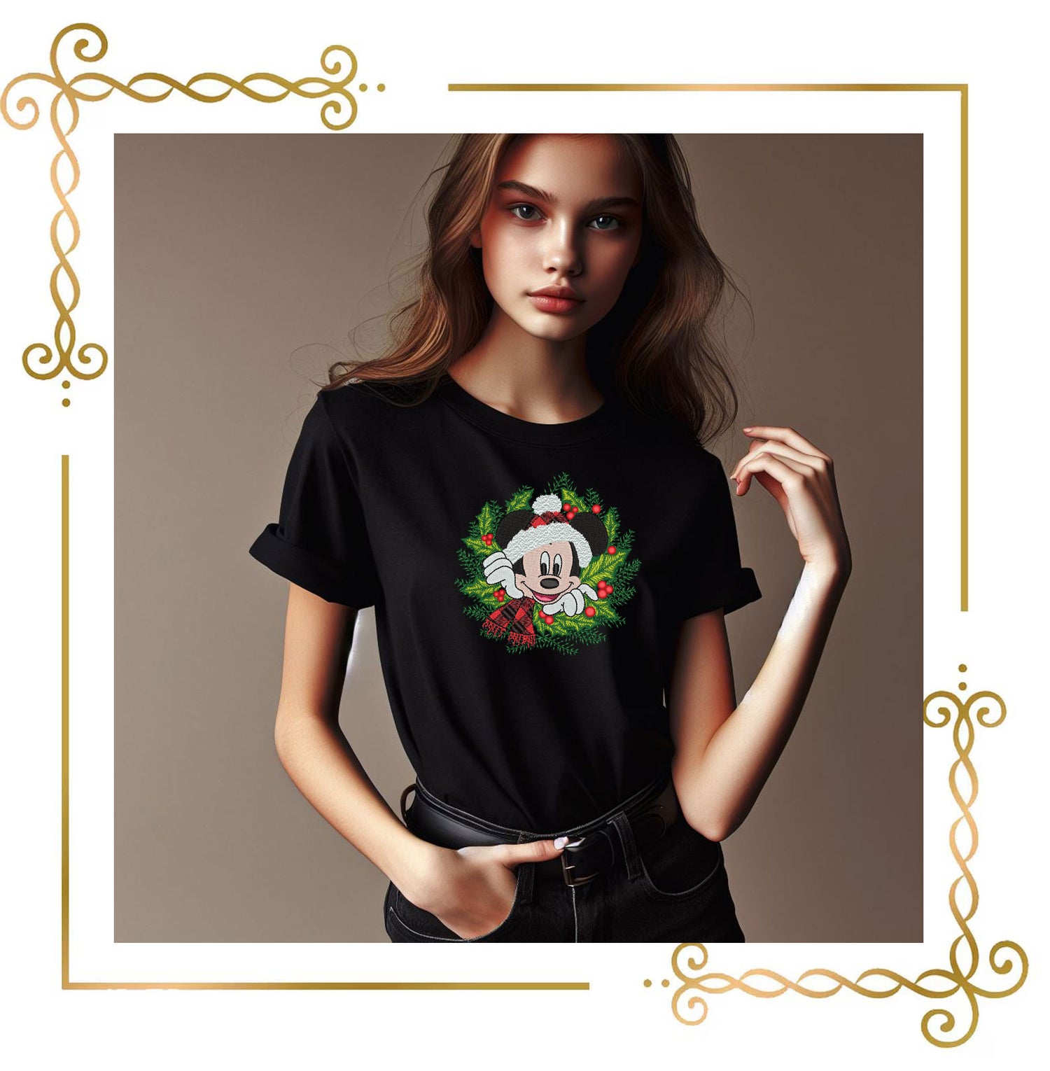 Mickey Mouse Christmas Wreath  mistletoe  embroidery design
