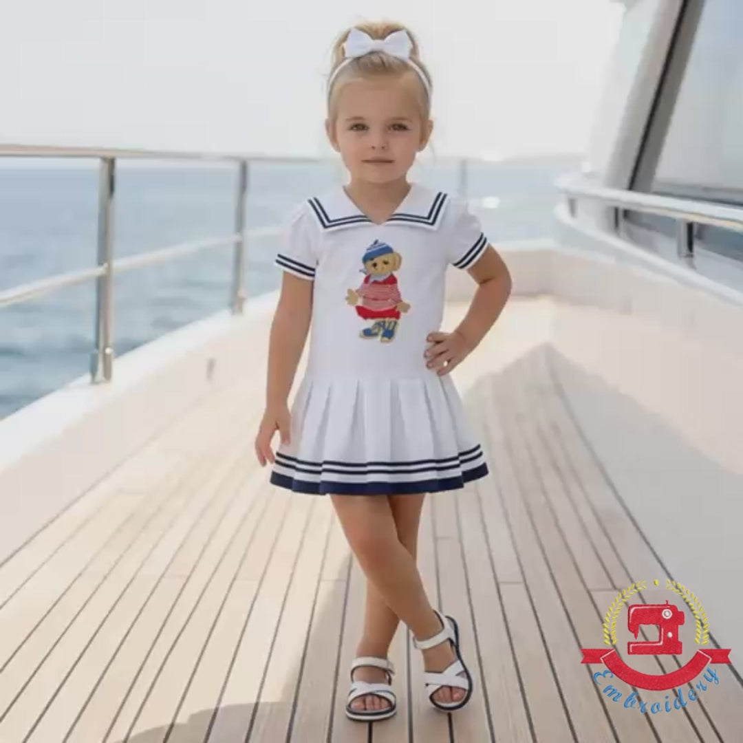 Teddy Bear - Super Fashion polo bear, girl Sea, cartoon character, Nautical Cartoon, 4 Sizes (Digital Download) embroidery design