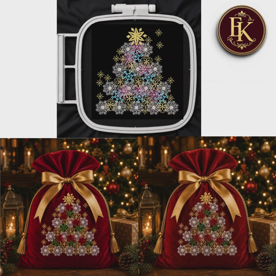 Christmas Tree Embroidery Design, Snowflake Tree Embroidery File,  Holiday Decor