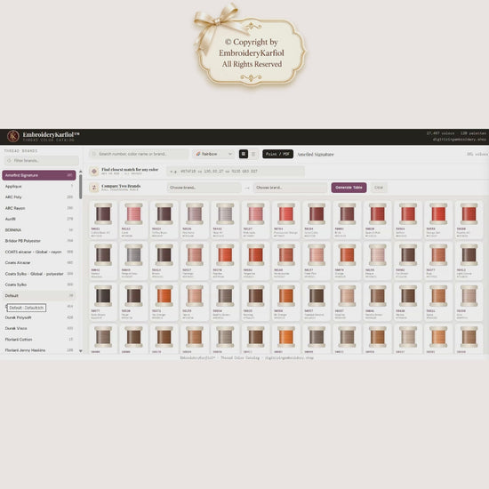 Interactive Thread Brand Converter | 120 Brands | Brand-to-Brand Color Conversion Table | RGB/HEX | Print to PDF | Instant Download