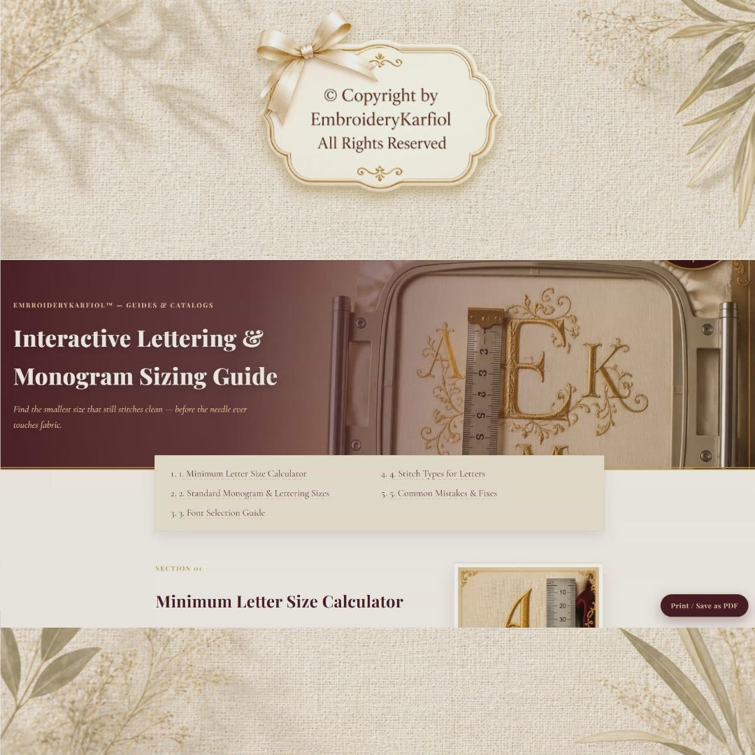 INTERACTIVE lettering and Monogram Sizing  - Never guess whether your text will stitch cleanly again.