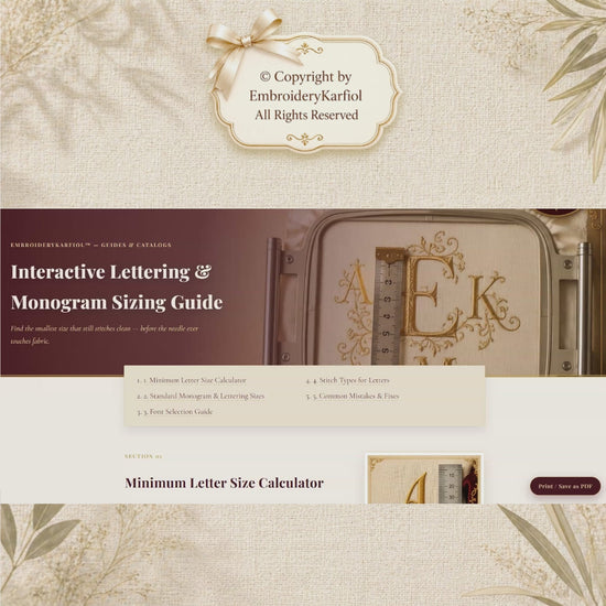 INTERACTIVE lettering and Monogram Sizing  - Never guess whether your text will stitch cleanly again.