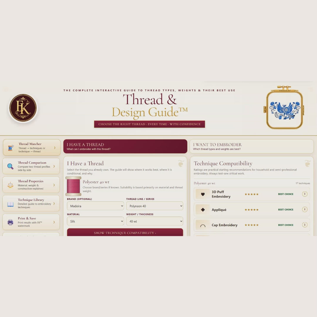 Interactive Thread Guide — Choose the Right Thread for Any Design, Avoid Ruined Embroidery, 110+ Brands, 27,343 Colors, Never Guess Again