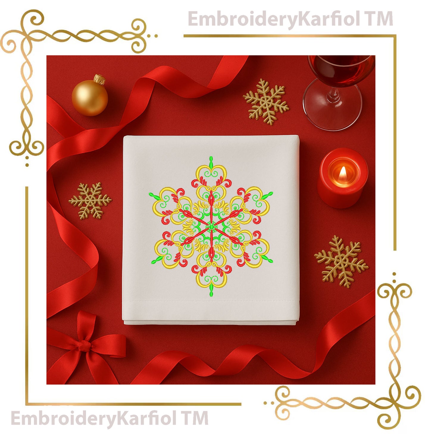 Christmas  Elegant Snowflake Embroidery Design — Winter Ornament Pattern