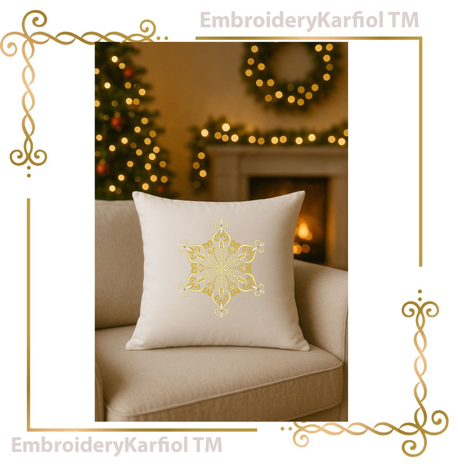 Christmas  Elegant Snowflake Embroidery Design — Winter Ornament Pattern