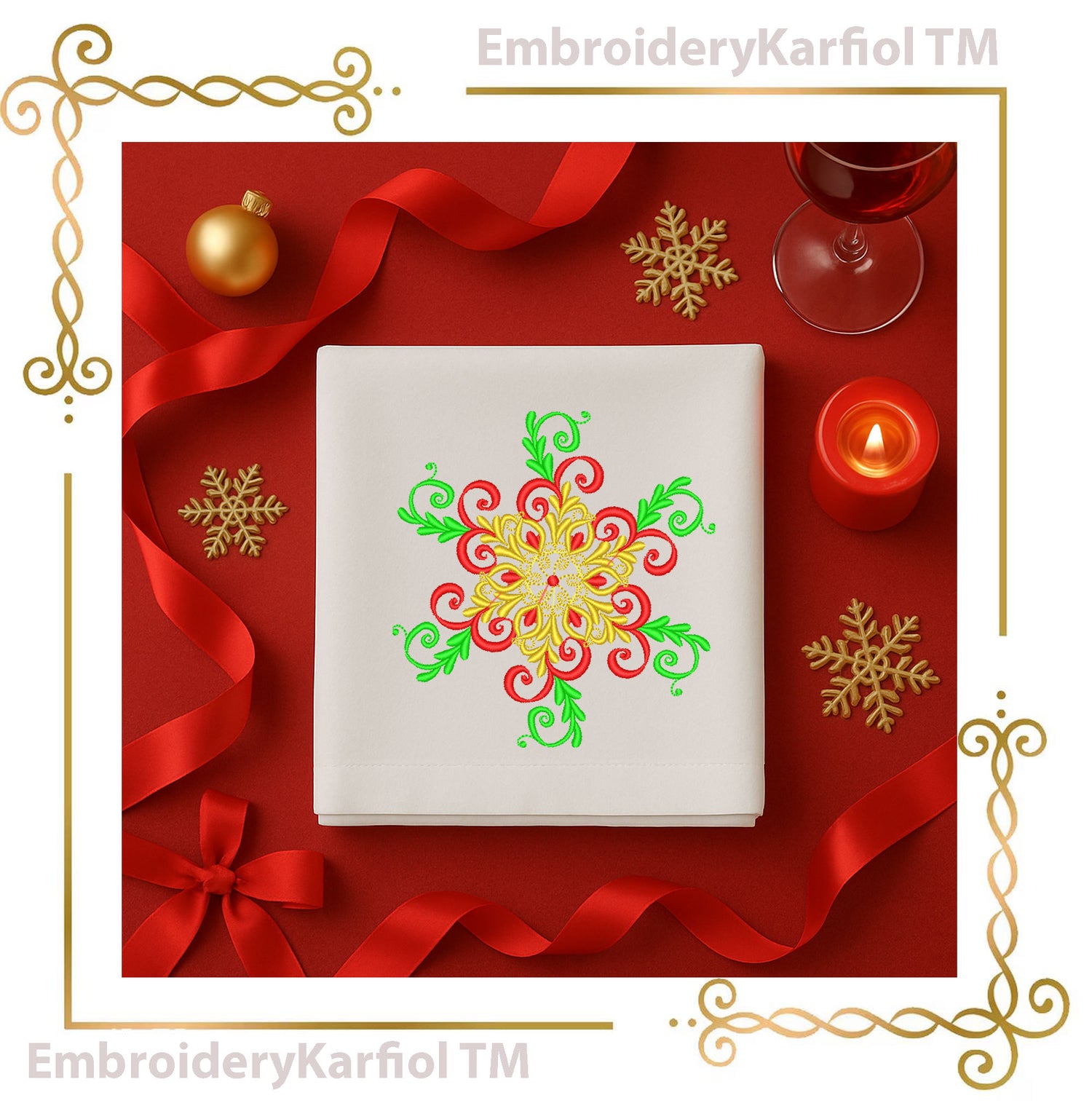 Christmas  Elegant Snowflake Embroidery Design — Winter Ornament Pattern