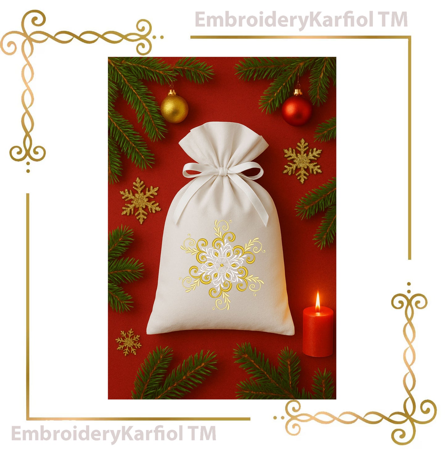 Christmas  Elegant Snowflake Embroidery Design — Winter Ornament Pattern