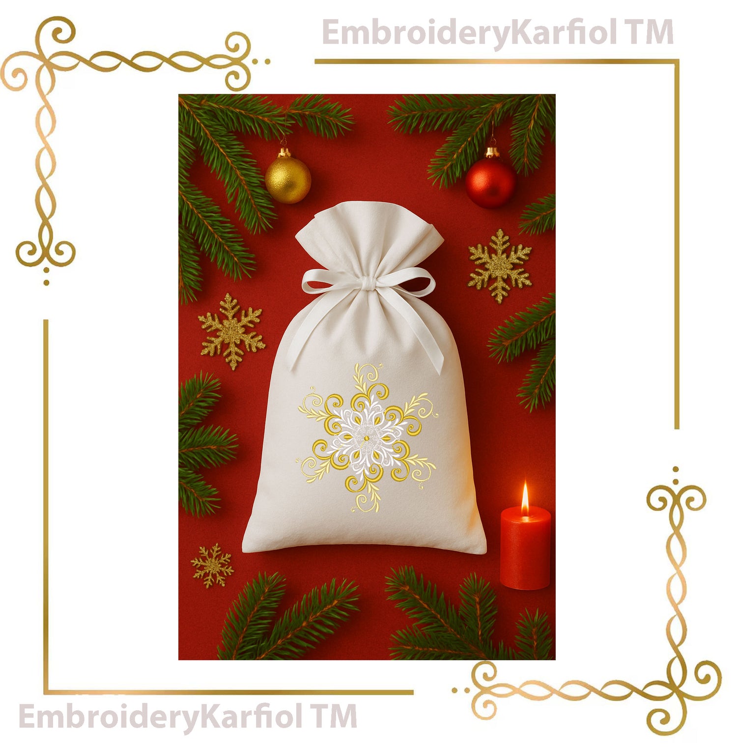 Christmas  Elegant Snowflake Embroidery Design — Winter Ornament Pattern