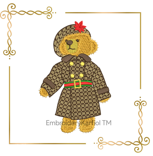 Watermarked - Teddy Bear Super Fashion Gucci dress girl cartoon character embroidery design