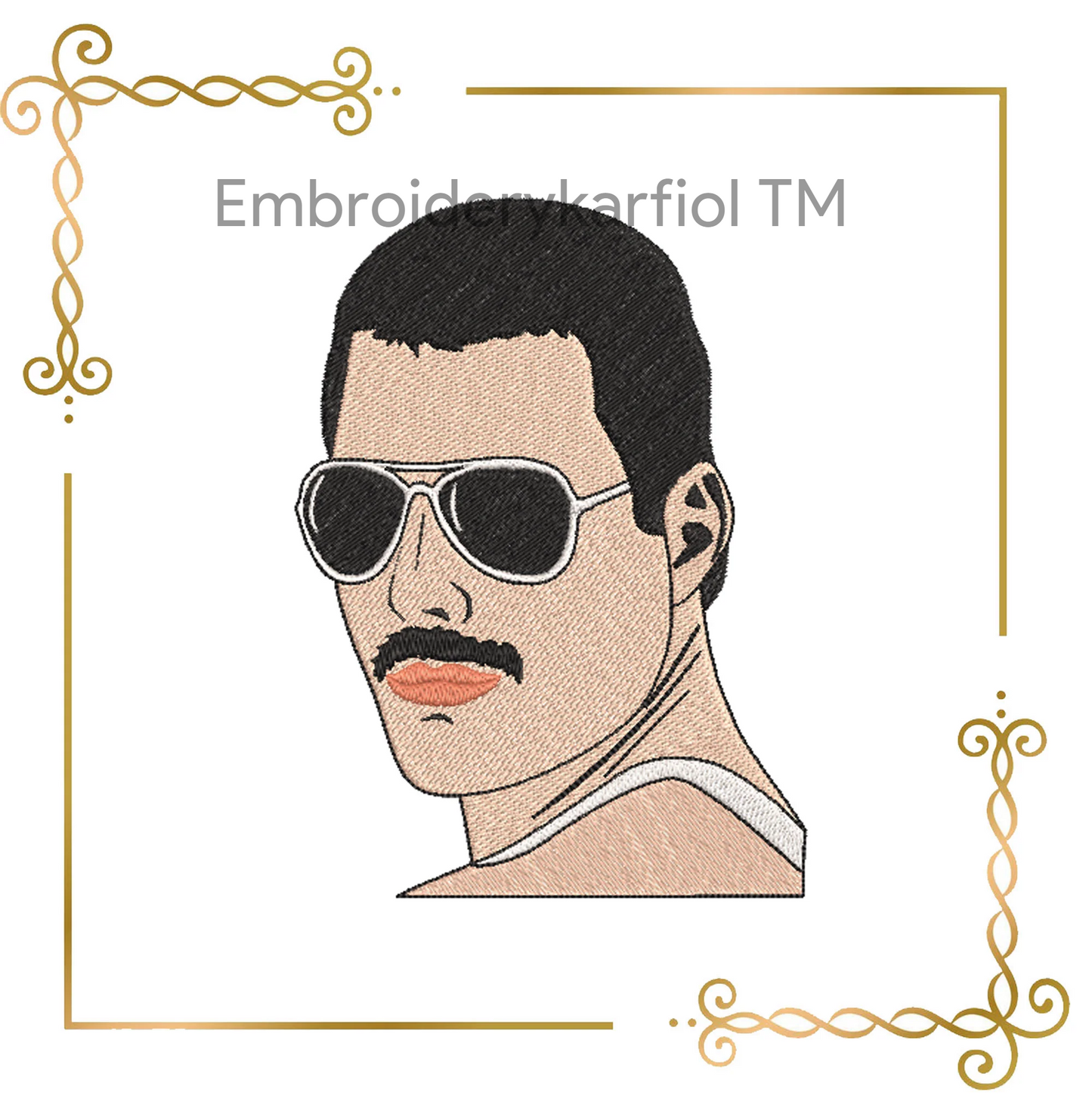 Watermarked - People Freddie Mercury  2 Sizes  embroidery design to the direct download.