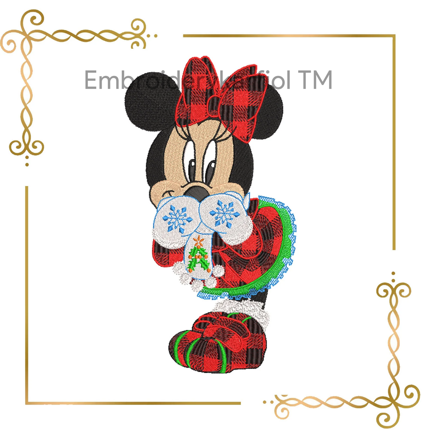 Watermarked - Minnie Christmas Fashionista  3 sizes 4 variants  parody embroidery design to the direct download.