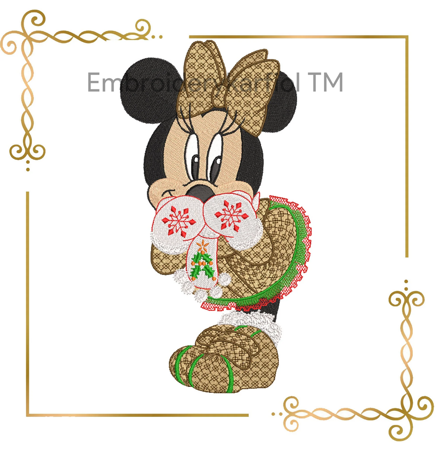 Watermarked - Minnie Christmas Fashionista  3 sizes 4 variants  parody embroidery design to the direct download.
