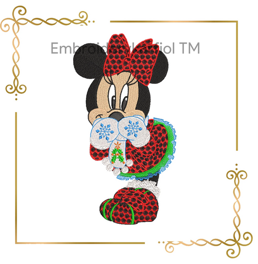 Watermarked - Minnie Christmas Fashionista 3 sizes 4 variants parody embroidery design to the direct download.