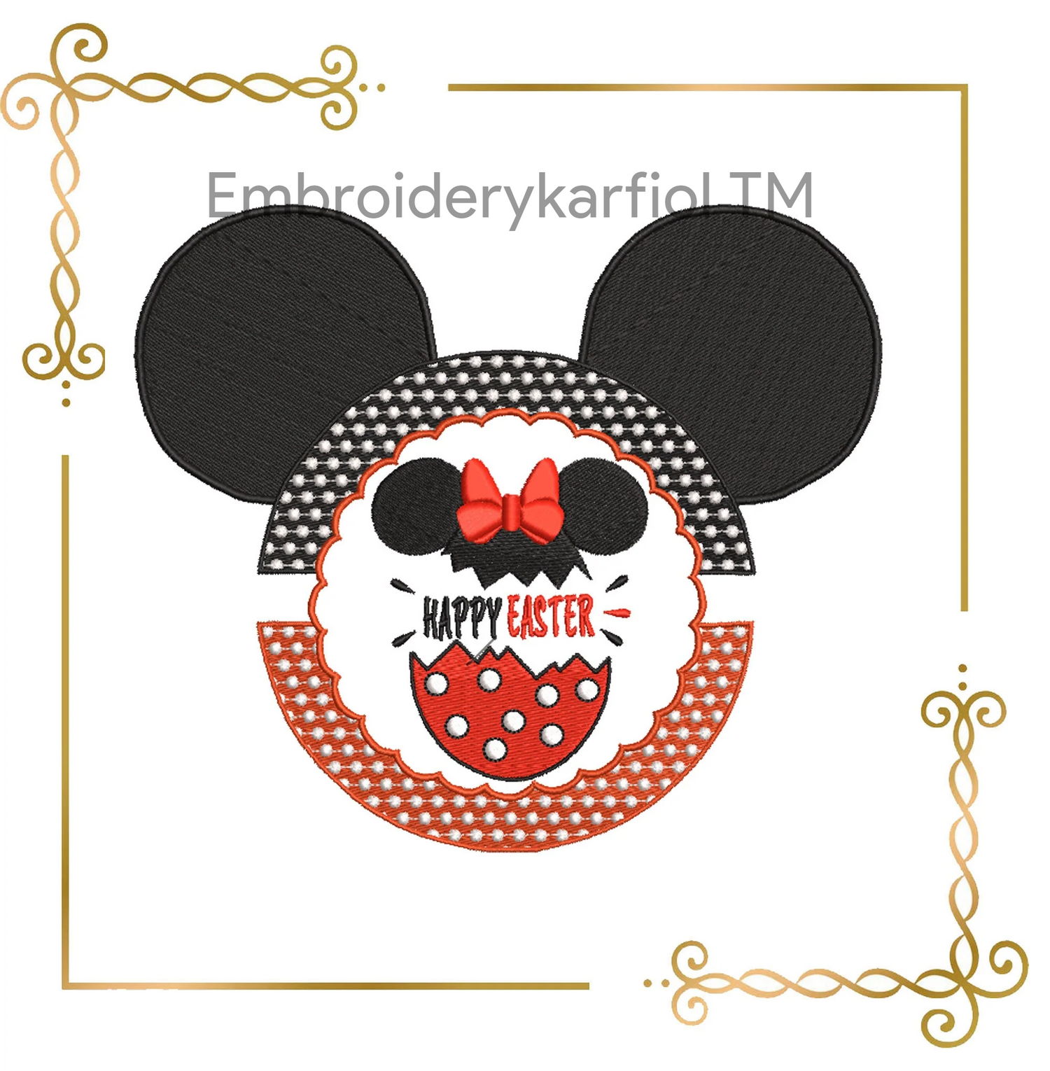 Watermarked - Easter Mickey Mouse Head  Wreath Eggs Minnie Mickey machine embroidery design