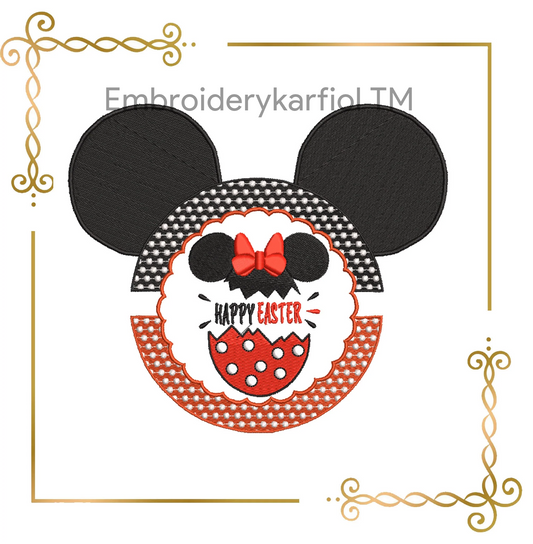 Watermarked - Easter Mickey Mouse Head Wreath Eggs Minnie Mickey machine embroidery design