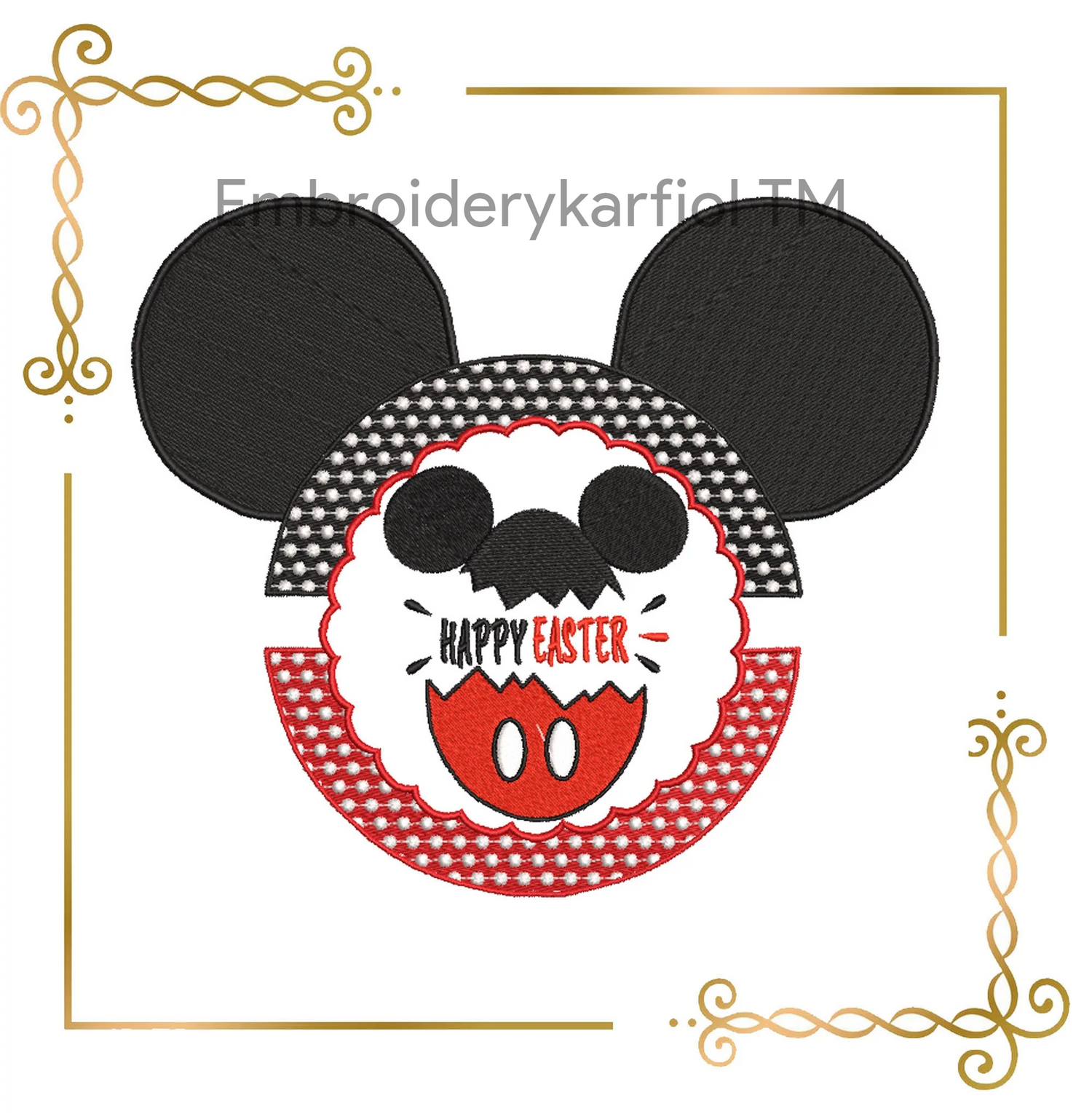 Watermarked - Easter Mickey Mouse Head  Wreath Eggs Minnie Mickey machine embroidery design