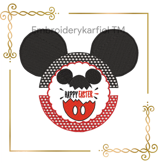 Watermarked - Easter Mickey Mouse Head Wreath Eggs Minnie Mickey machine embroidery design