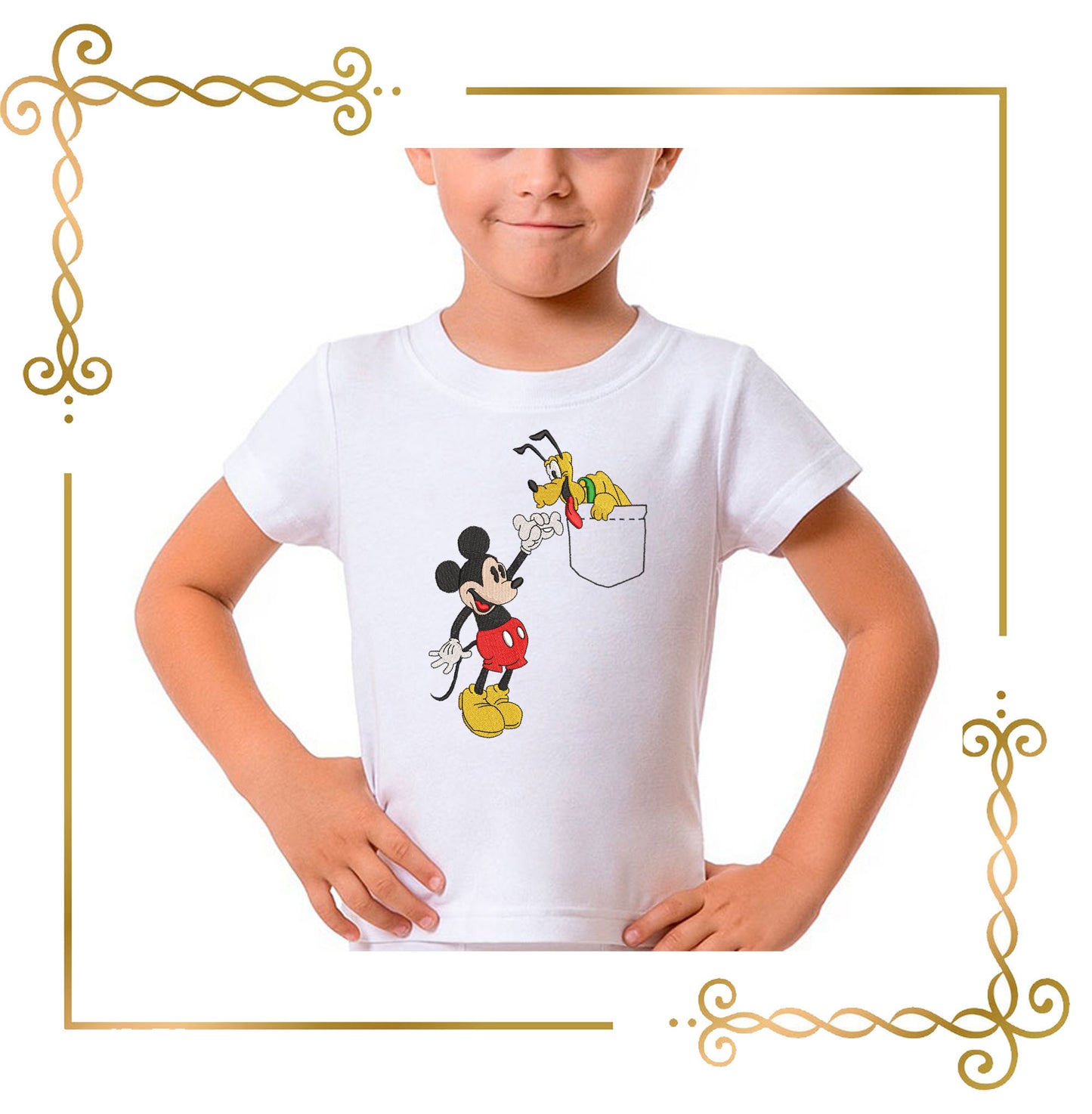 Mouse  Mickey and his friend Pluto, imitation pocket, Fantasy,  parody, embroidery design to the direct download.