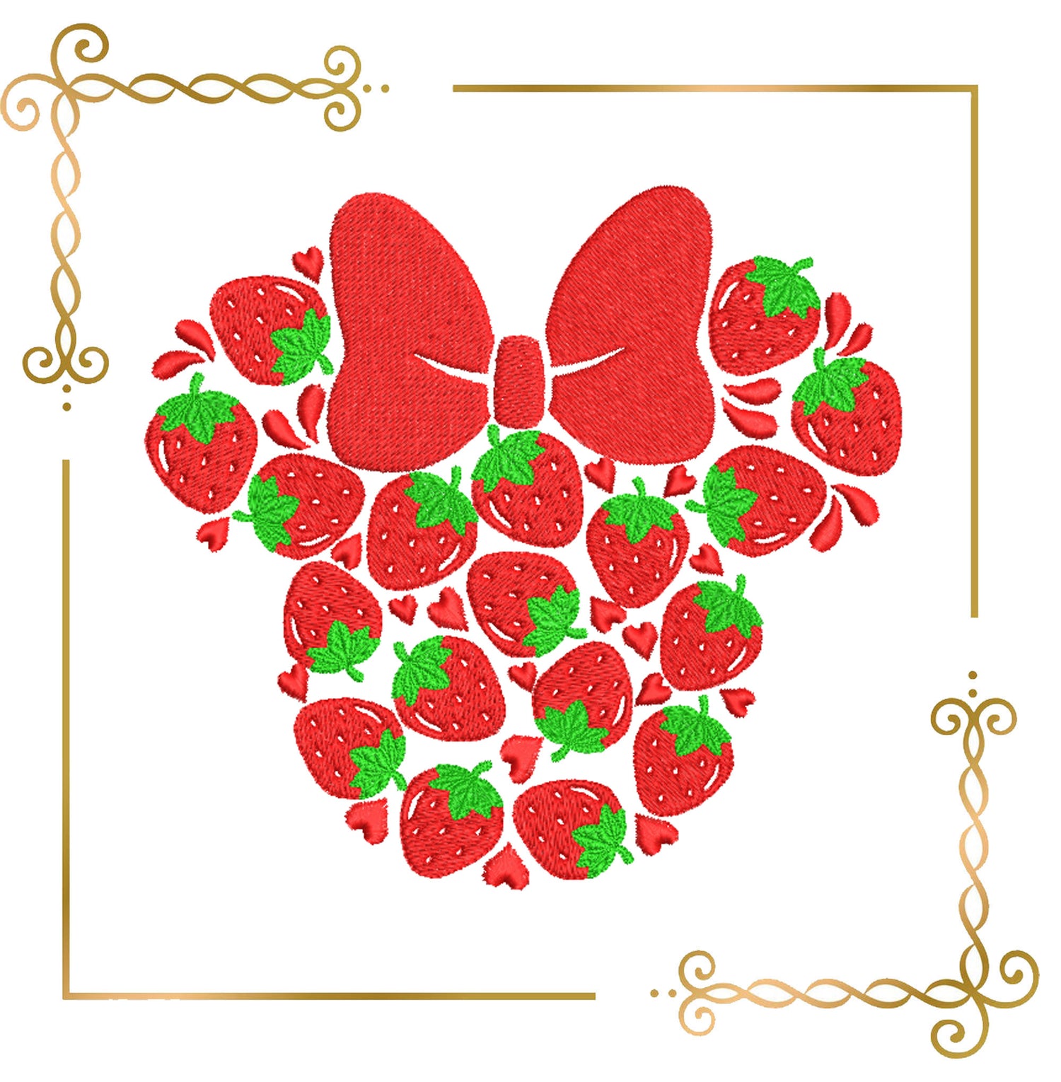 Minnie Mouse Head  Strawberry Summer digital machine embroidery design