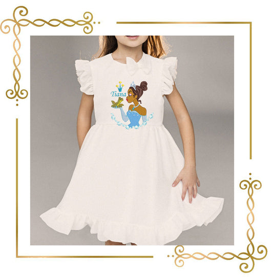 Princess Tiana with a crown and a frog - Disney character design for embroidery - inscription Tiana
