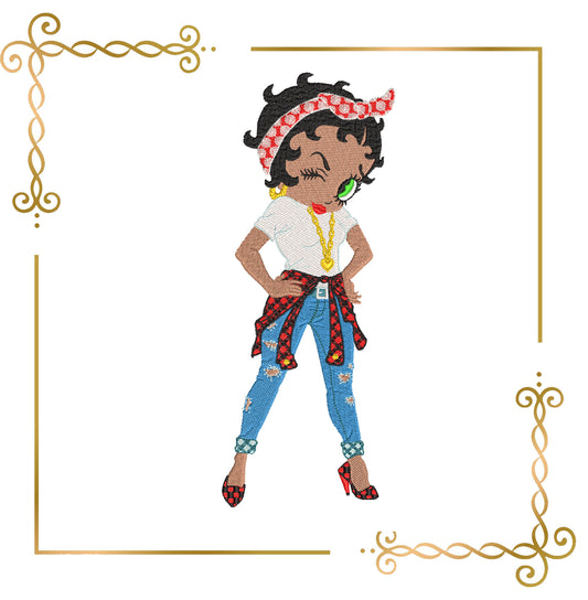 Cartoon Character  Betty Boop Modern African American digital machine embroidery design