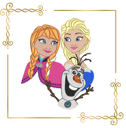 Princess Elsa, Anna, Olaf, Frozen, Winter frozen, snowflakes   Disney character Embroidery  machine design  to the direct download