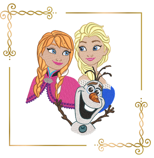 Princess Elsa and Anna Olaf - Frozen Disney character - snowflakes  machine embroidery design