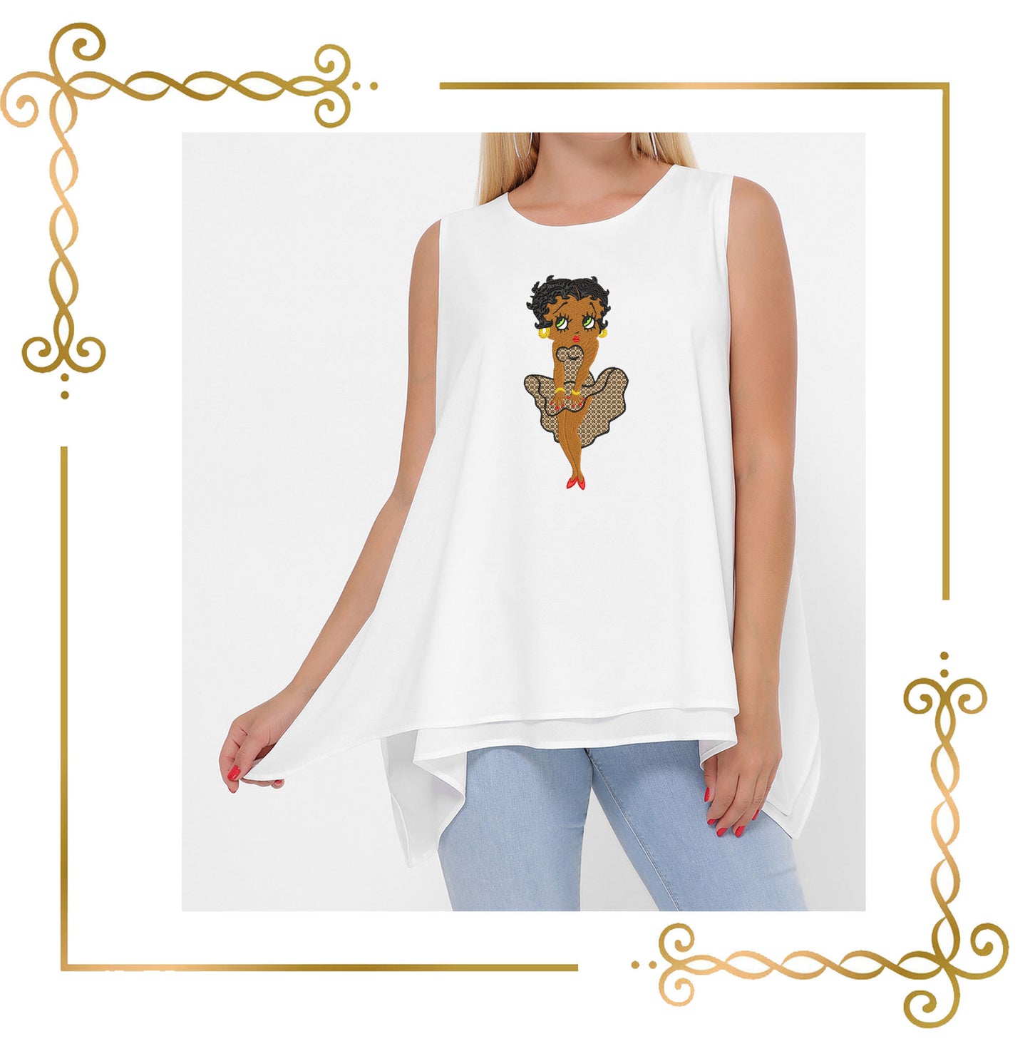 Cartoon Character African American Betty Boop Fashionista Gucci digital embroidery design