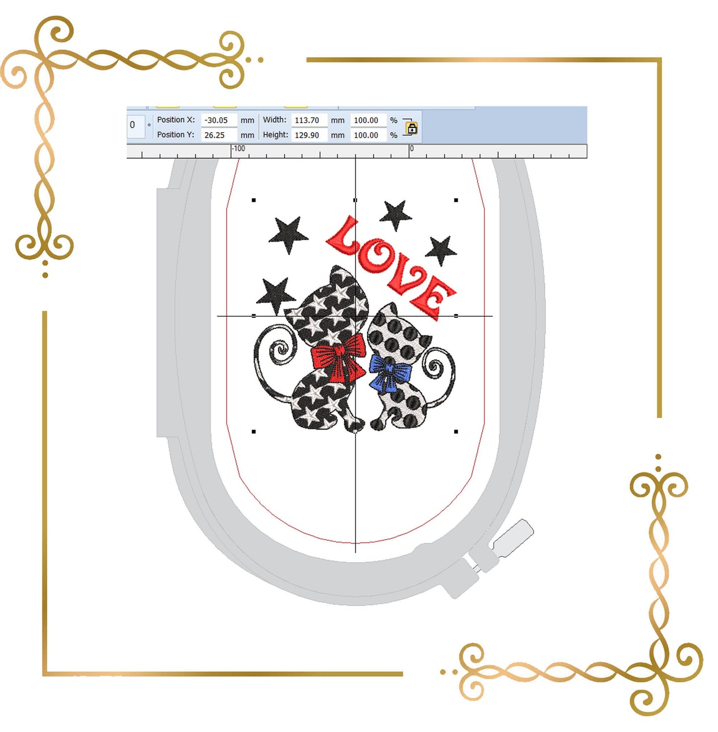 Gift design - Two Kittys sitting - Valentines Day cartoon Love, embroidery design
