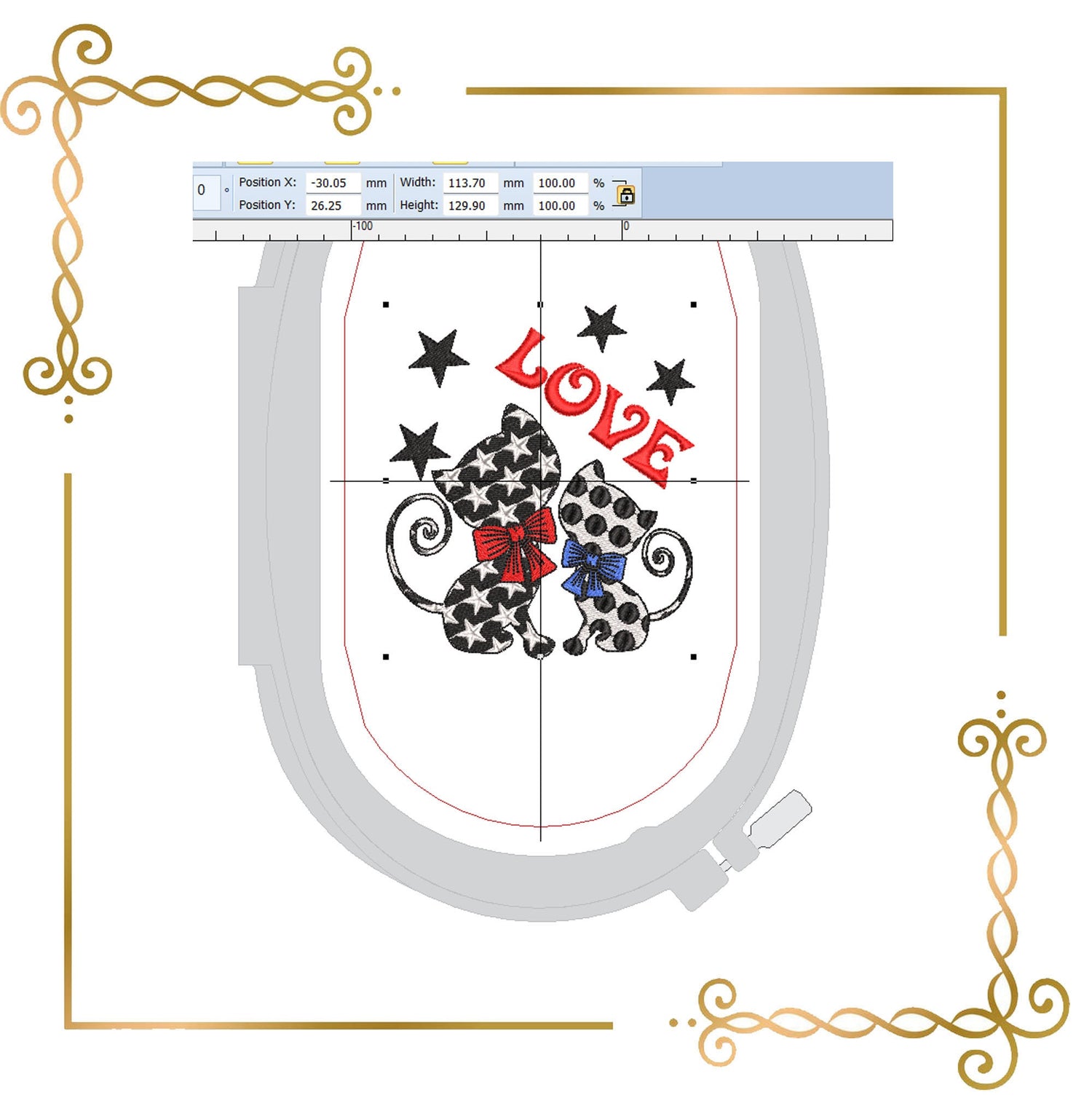 Gift design - Two Kittys sitting - Valentines Day cartoon Love, embroidery design
