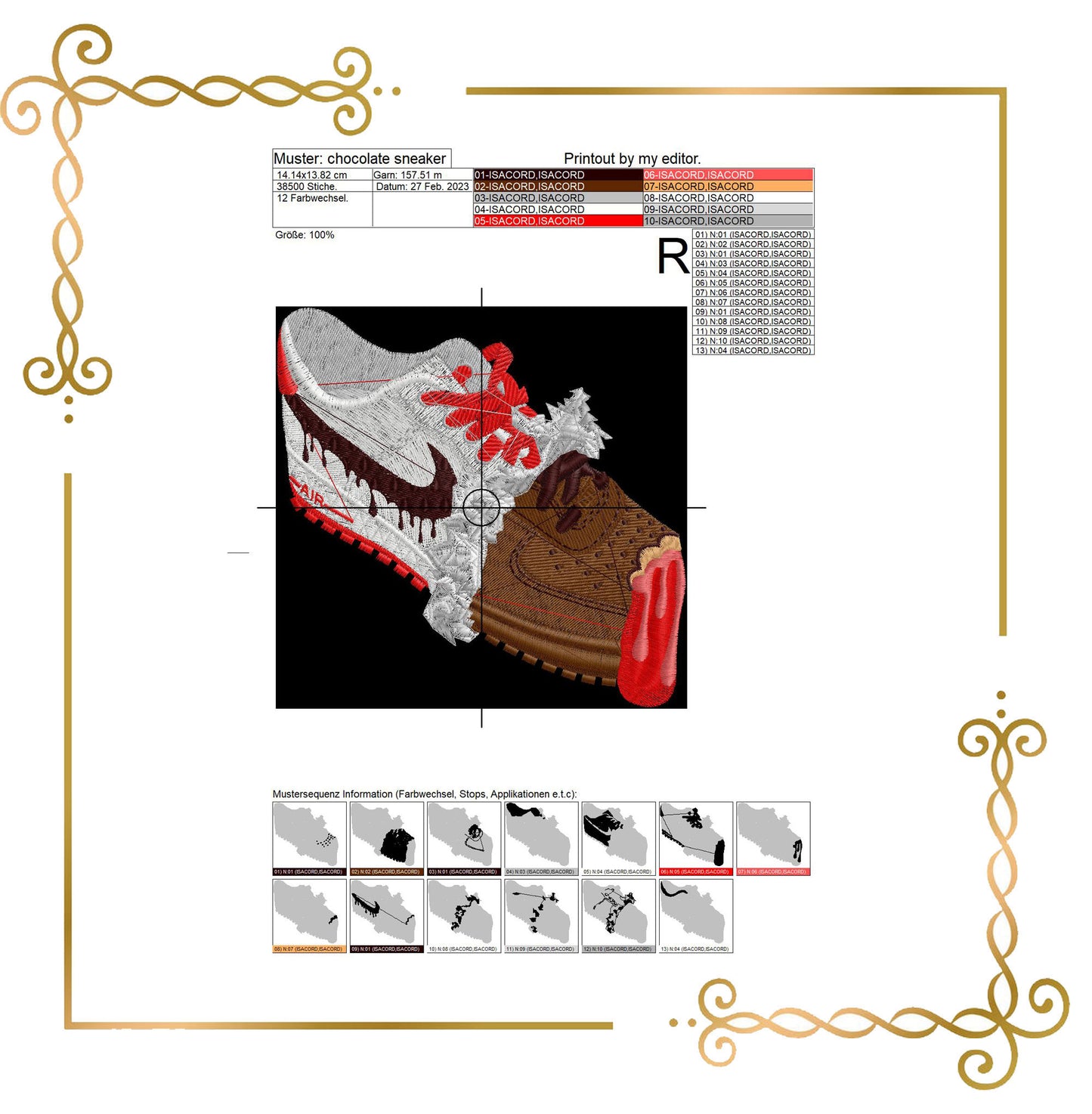 T-shirt  exclusive chocolate sneaker, super trendy, chocolate with filling, 3 variants embroidery design to the direct download.