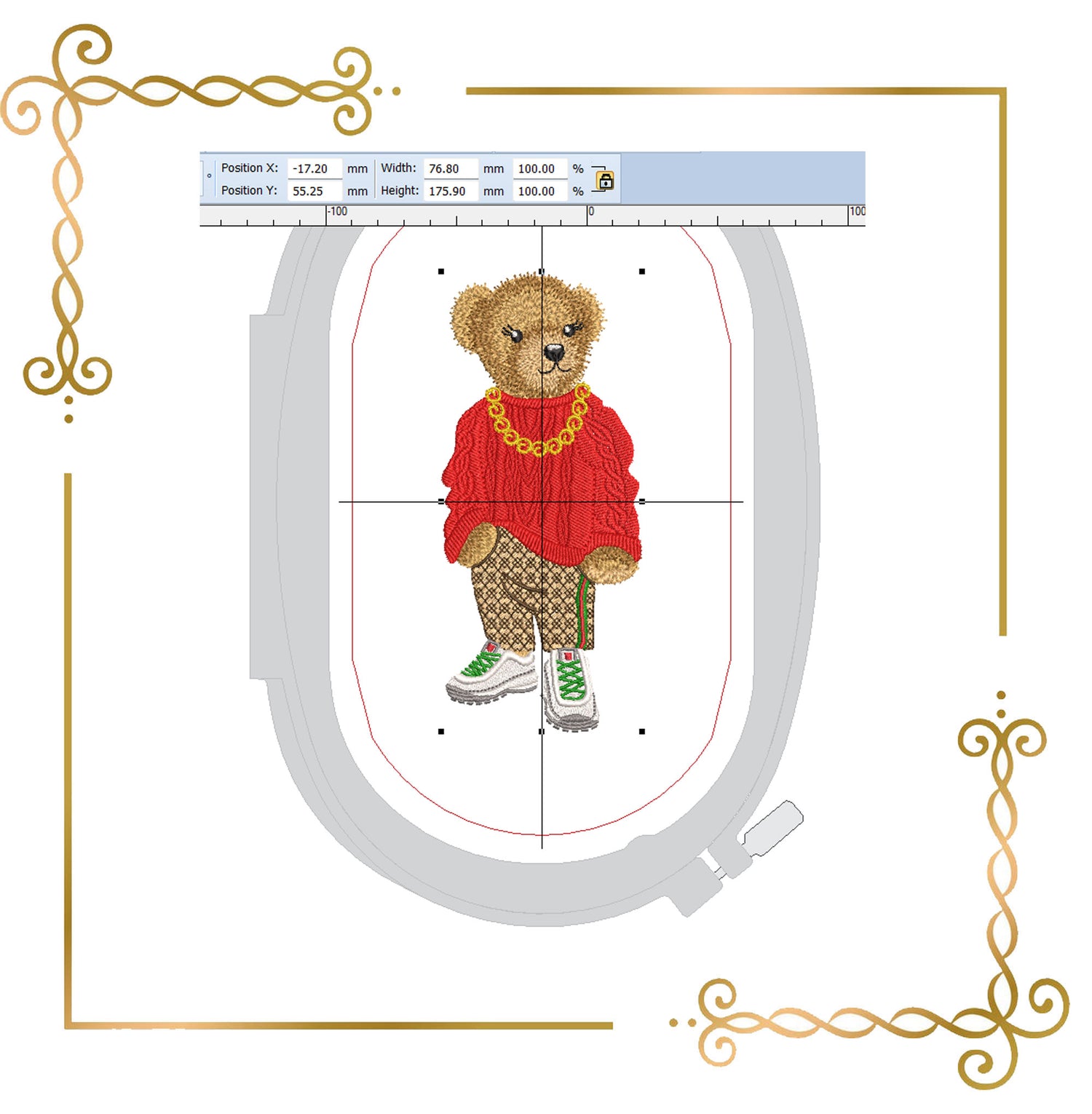 Teddy Bear Super Fashion Gucci sweater sneakers cartoon character digital embroidery design