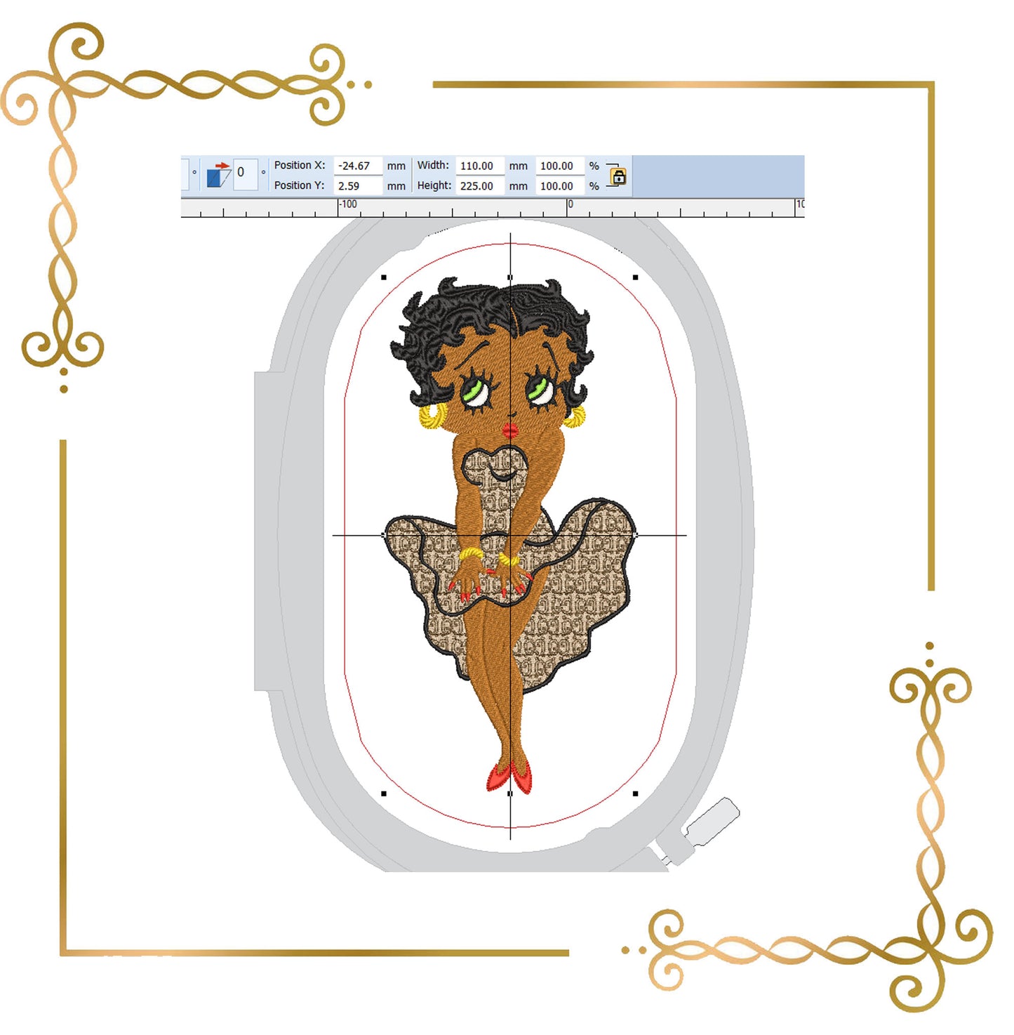 Cartoon Character African American Betty Boop Fashionista Gucci digital embroidery design