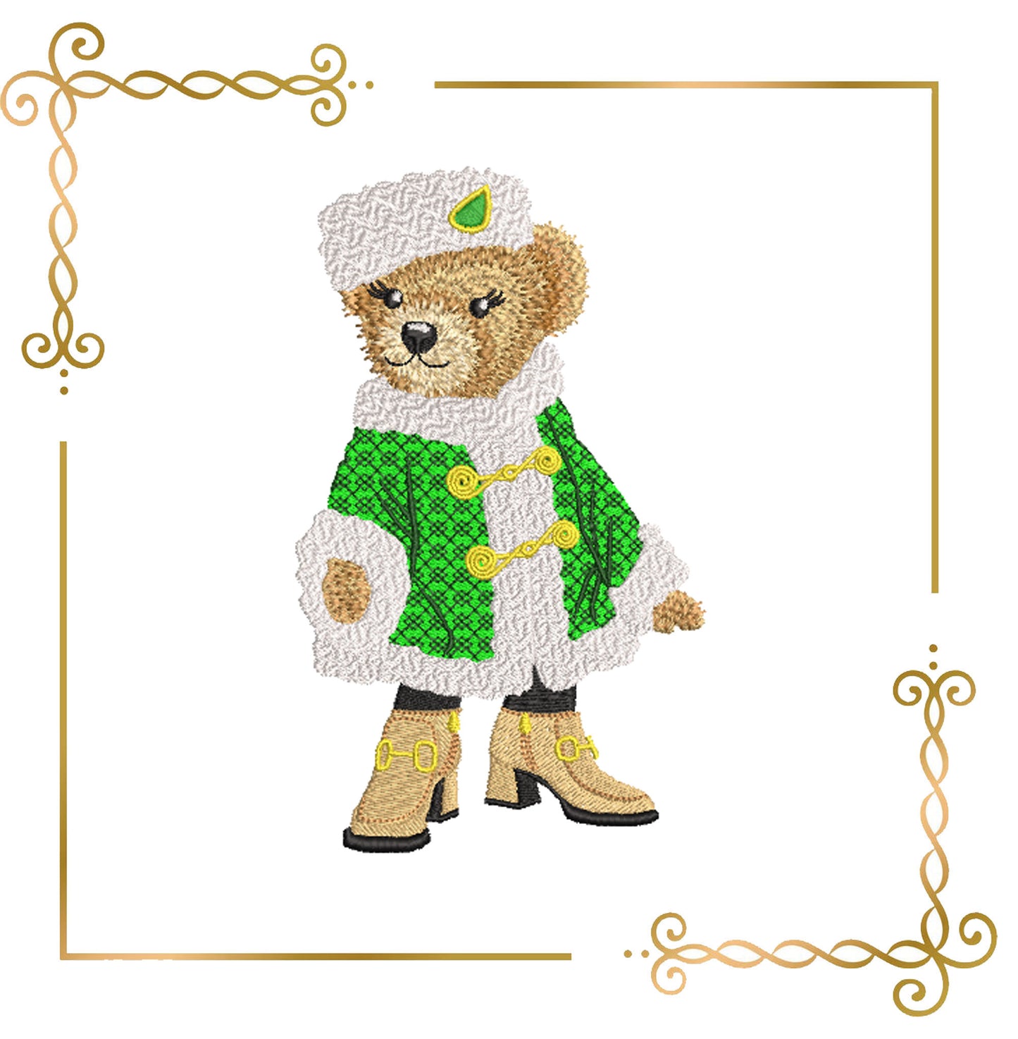 Teddy Bear Super Fashion cub, girl, cartoon character,   embroidery design to the direct download.